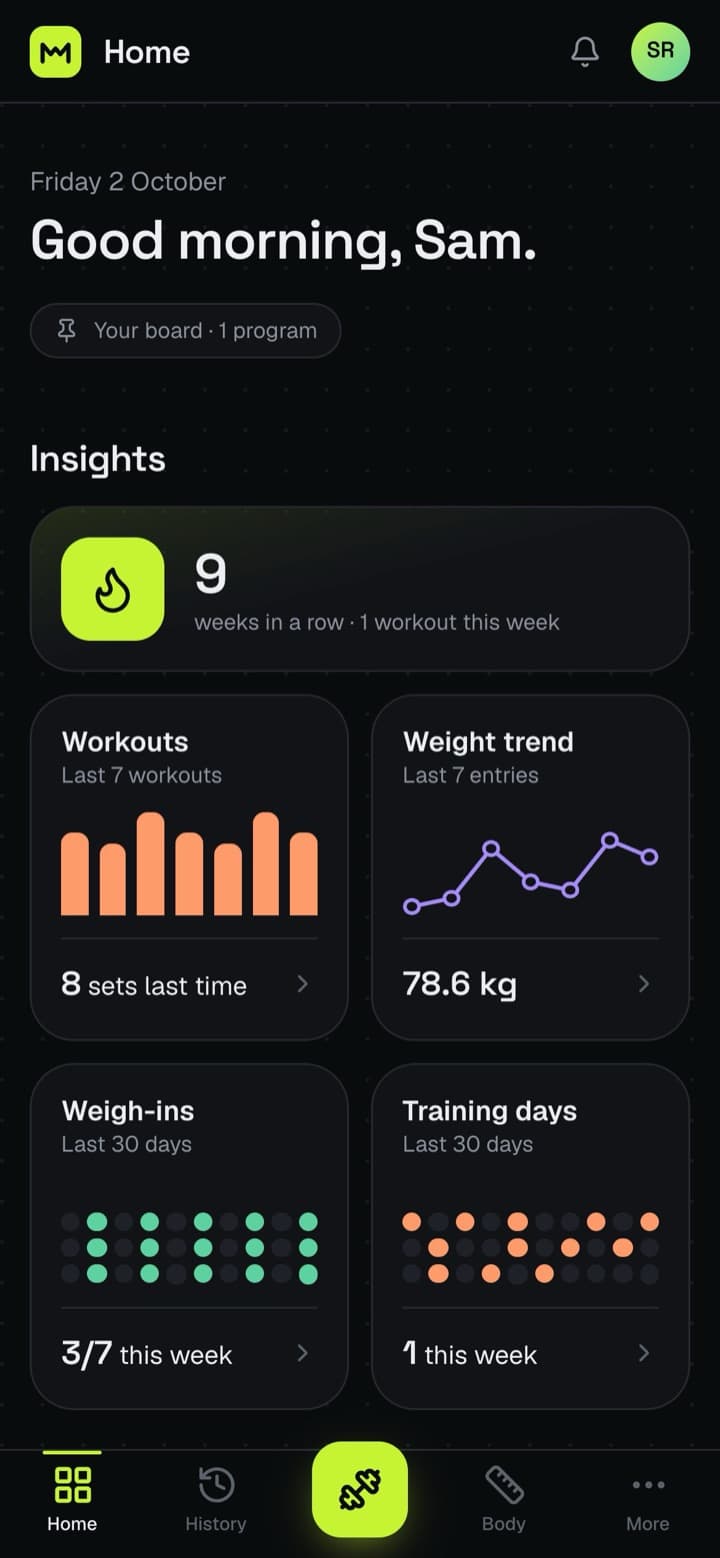 Mikon home with streak and insights